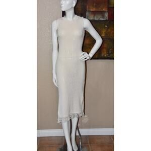 Callahan Ivory Knit Maxi Fringe Column Spring Summer Dress Size XS